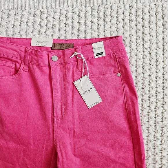 Judy Blue High Rise Garment Dyed 90's Straight Leg Jeans Barbie Pink 11/30 NWT - Picture 4 of 11